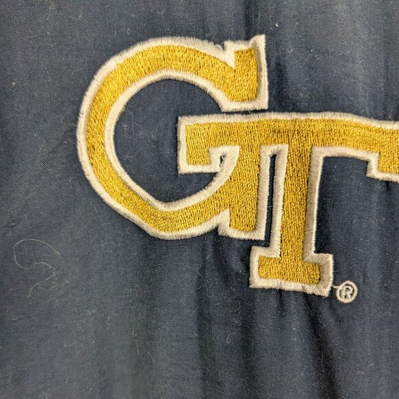Vtg Georgia Tech 1/2 Zip Pullover Jacket XL Blue 90s Logo Windbreaker GT Hood - Picture 3 of 14